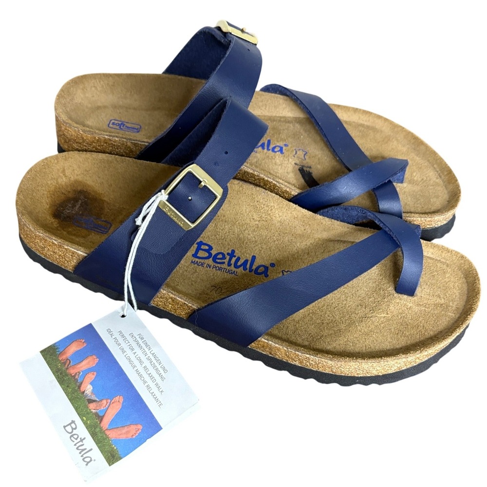 Betula by Birkenstock EU 41 Mia Sandal Toe Loop Navy Blue Soft Footbed Boho Gorp
